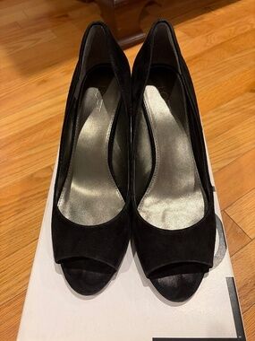 Loft Black Suede peep toe heels